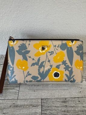 Furla Yellow Floral Leather Zip Wristlet
